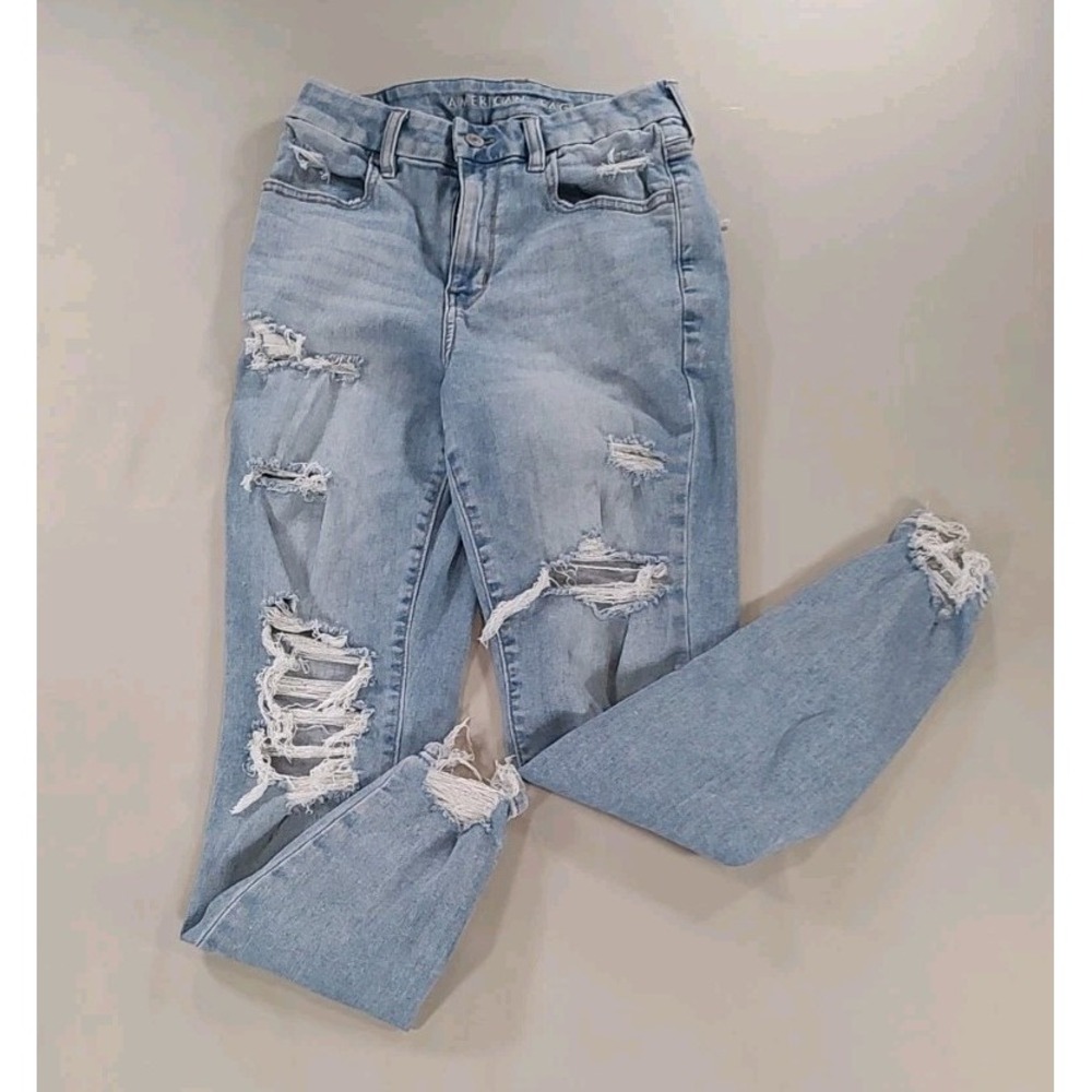American Eagle Women Skinny Jeans Size 6 Light Wash Distressed Stretch Mid Rise